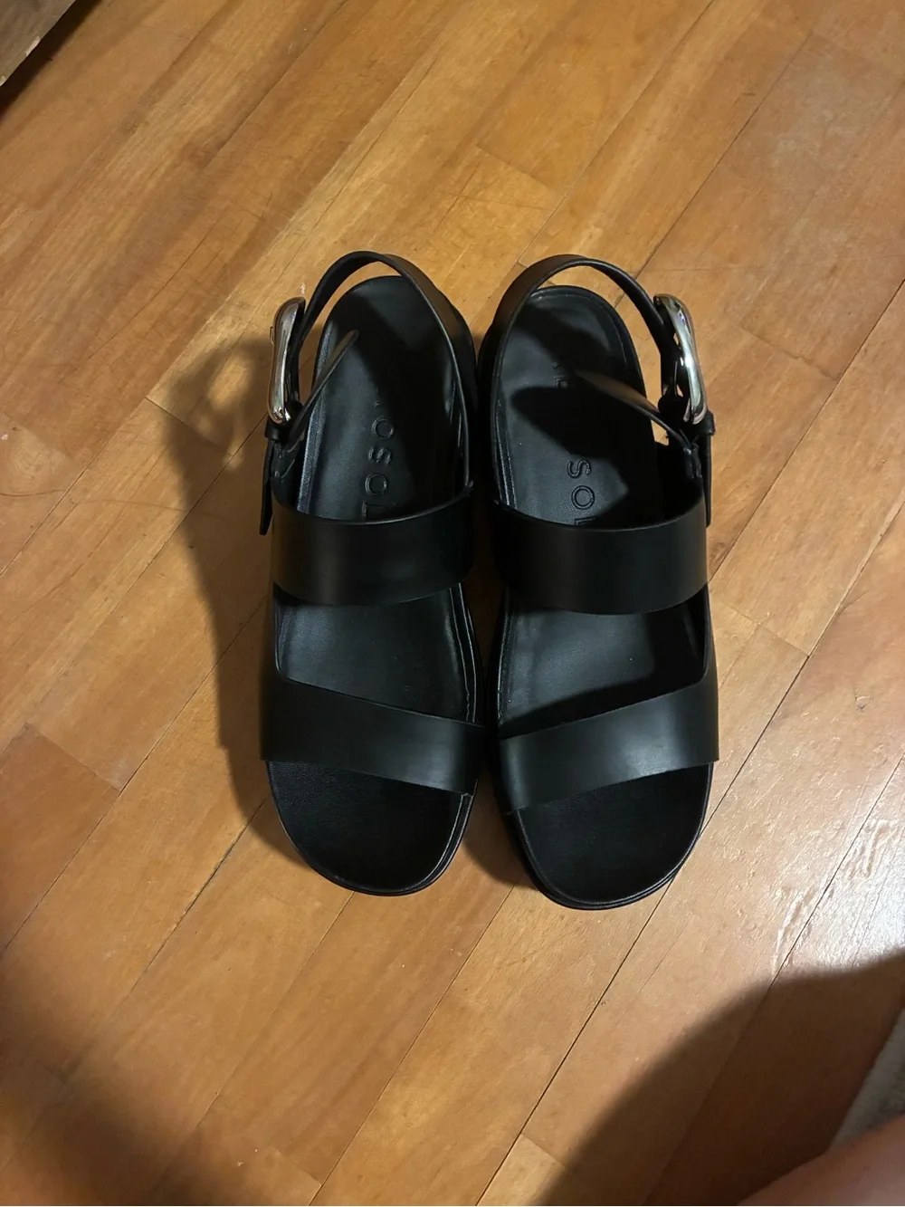 AEROSOLES Black Leather Clarkson Platform Sandal with SILVER Buckle size 8